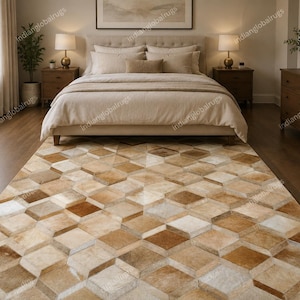 Alfombra de patchwork con estampado geométrico de cubos, alfombra moderna de cuero 3D, decoración bohemia para sala de estar, alfombra de tamaño personalizado.