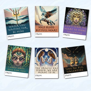 Cartões de Dia dos Namorados de Mitologia Grega para Sala de Aula Infantil, 12 Cartões Diferentes - Para Imprimir, Download Instantâneo