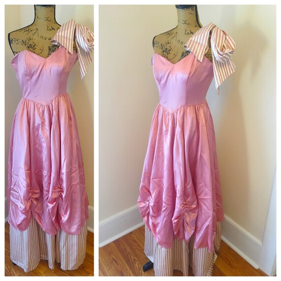 Vtg 80s Gunne Sax RARE Pink Princess Strapless Sat