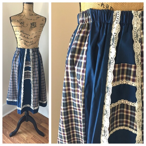 70s Gunne Sax Style Handmade Prairie A-Line Plaid