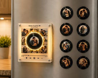Personalized NFC Music Photo Fridge Magnet, Custom Vinyl Record Player, Rotating Music Box, Voice Message, Anniversary Gift for Him Her
