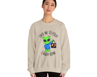 Sweatshirt met ronde hals en buitenaardse snoepkom | Grappige UFO Halloween-kleding