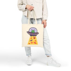 Alien UFO Halloween Candy Tote Bag | Spooky Trick or Treat Canvas Bag image 1