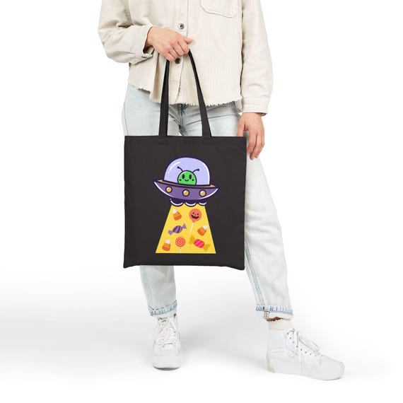 Alien UFO Halloween Candy Tote Bag | Spooky Trick or Treat Canvas Bag