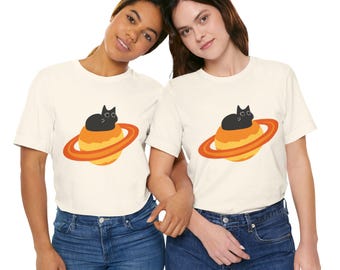 Saturnus Zwarte Kat Shirt | Halloween Ruimte Kat T-shirt