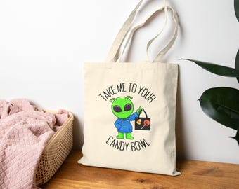 Alien Tote Bag | Halloween Candy Trick-or-Treat Canvas Bag