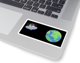 Alien UFO Sticker | Earth Planet Vinyl Decal | Cosmic Space Art