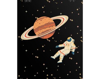 Astronaut Floating with Saturn Rolled Poster | Space Planet Wall Art
