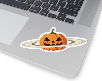 Halloween Pumpkin Saturn Sticker | Spooky Space Sticker