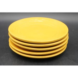 Bauer Pottery Gula Ringware Brödtallrikar Set med 5 Vintage 15 cm