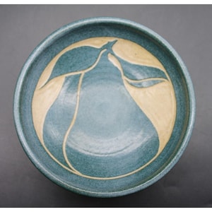 Sam Scott Washington Studio Pottery Pear Bowl Blue Green Handcrafted Art Pottery