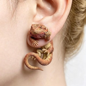 Witzige 3D-Eidechsen-Ohrringe mit ausgestrecktem Arm, niedliche Reptilien-Ohrringe, origineller Tierschmuck, einzigartiges Geschenk mit Humor für Frauen
