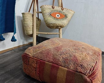 Moroccan kilim pouf / Big floor pillow / Vintage textile pouf / Handmade