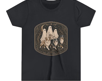Ghost Trio with Australian Shepherds Youth Tee | Halloween kids shirt