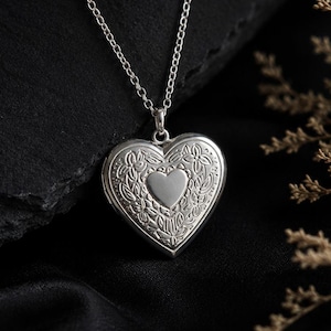 Herzmedaillon-Halskette aus 925er Sterlingsilber, romantischer Medaillon-Schmuck, Geschenk für Sie.
