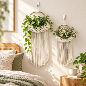 Macrame Plant Hanger, Boho Wall Decor, Woven Cotton Air Plant Holder, Tassel Wall Hanging, Bohemian Home Decor Gift