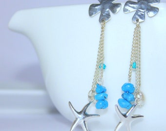 Star Fish, Turquoise and Pearl Dangle Earring
