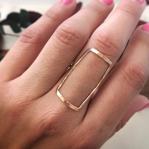 Open Rectangle Ring, Rectangle Ring in 14K Gold Fill, 14K Rose Gold Fill, or Sterling Silver, Geometric Gold Ring, Hammered Ring