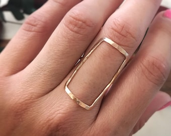 Dainty Hammered Rectangle Ring • 14K Gold Fill or Sterling Silver