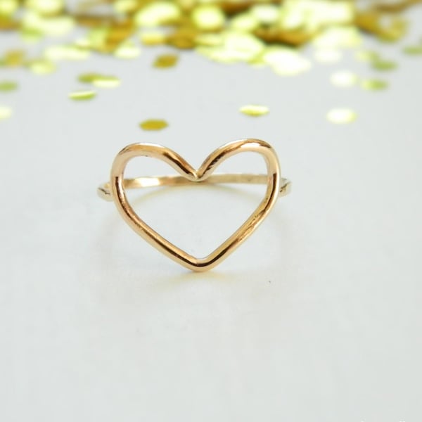 Open Heart Ring, 14K Gold Heart Ring, Rose Gold Heart Ring, Heart Shape Ring Simple Gold Heart Ring, Best Friend Ring