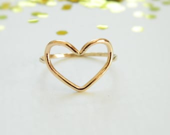Open Heart Ring, 14K Gold Heart Ring, Rose Gold Heart Ring, Heart Shape Ring Simple Gold Heart Ring, Best Friend Ring