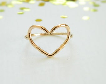 Open Heart Ring • 14K Gold Heart Ring • Rose Gold Heart Ring • Heart Shape Ring Simple Gold Heart Ring Best Friend Ring