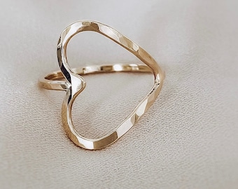 Gold Filled Heart Ring • Dainty Open Love Statement Ring • 14K Solid Gold Ring • Sterling Silver • Rose Gold Filled Love Ring