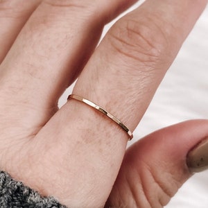 Ultra Thin Gold Stacking Ring, Super Skinny, Dainty Sterling Silver Stackable Ring, Extra Thin, Hammered Ring, Smooth Ring, Delicate Ring