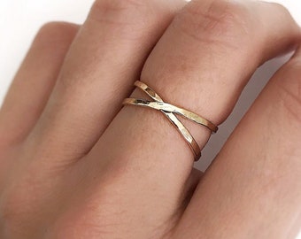 X Ring, 14K Gold Fill Gold Criss Cross Ring, Wrapped Gold Ring, Gold Criss Cross Ring, 14K Rose Gold-Fill Cross Ring, X Ring Sterling Silver