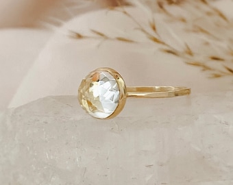 White Topaz Stacking Ring Set, White Topaz Ring Rose Cut, Topaz Statement Ring, Solitaire Gold Promise Ring, Alternative Engagement Ring