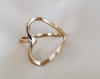 Gold Sideways Heart Statement Ring, Open Heart Ring 14K Gold, Graduation Gift, Silver Open Heart Ring,  Rose Gold Heart Ring, Love Ring