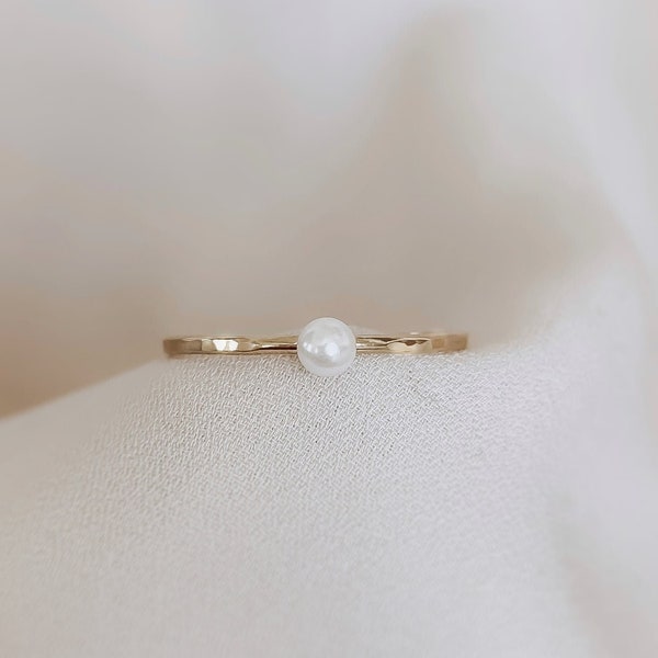 Bague perle, bague superposition de perles délicates, bague perle minimaliste, bague petite perle, pierre de naissance juin, bague perle simple, argent, or rose, or