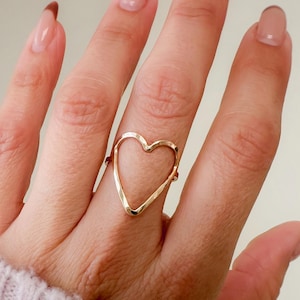Open hartring • 14K gouden hartring • Minimalistische 14K gold filled hartring • Sierlijk open hart sterlingzilver • 14K roségoud