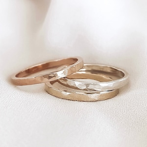 14K Solid Gold Hammered Ring: Classic Wedding Band