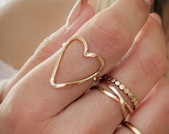 Open Heart Ring • 14K Gold Heart Ring • Minimalist 14K Gold Filled Heart Ring • Dainty Open Heart Sterling Silver • 14K Rose Gold