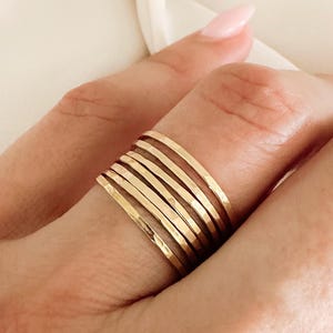 Solid Gold Thin Stacking Ring Set, 7 Dainty Stackable Rings, 10K or 14K Yellow Gold Ring Set, Minimalist Skinny Rings, Gift for Her