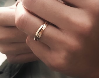 Conjunto fino de 3 anéis entrelaçados em ouro, ouro rosa ou prata • Anel entrelaçado • Anel infinito em ouro • Anel infinito em ouro
