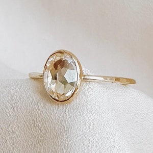 Sierlijke kristalkwarts gold filled ring - helende stenen sieraden, 14 kt massief goud, sterlingzilver