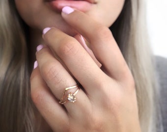 Raw Herkimer Diamond Ring, Raw Crystal Ring, Herkimer Diamond Engagement Ring, Herkimer Diamond Ring Silver, Gold Herkimer Diamond Ring