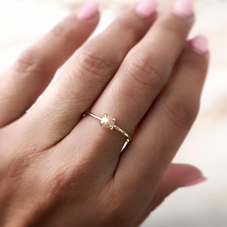 Dainty Pearl Ring Minimalist Ring Pearl Gold Ring June Etsy