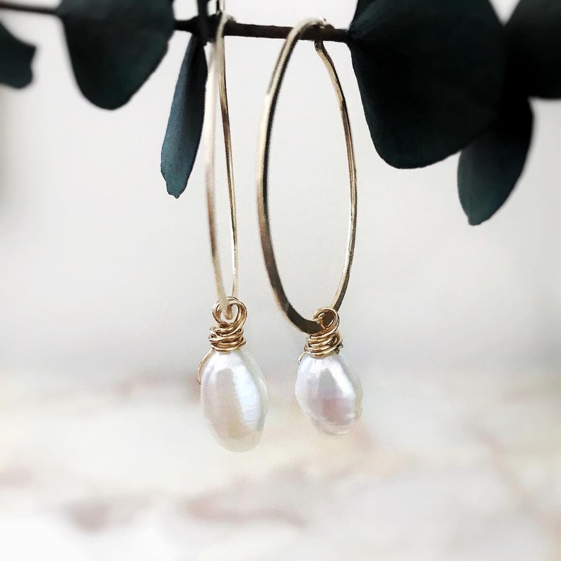 Pearl Hoop Earrings 14K Gold Filled Hoop Pearl Hoop Earrings Etsy