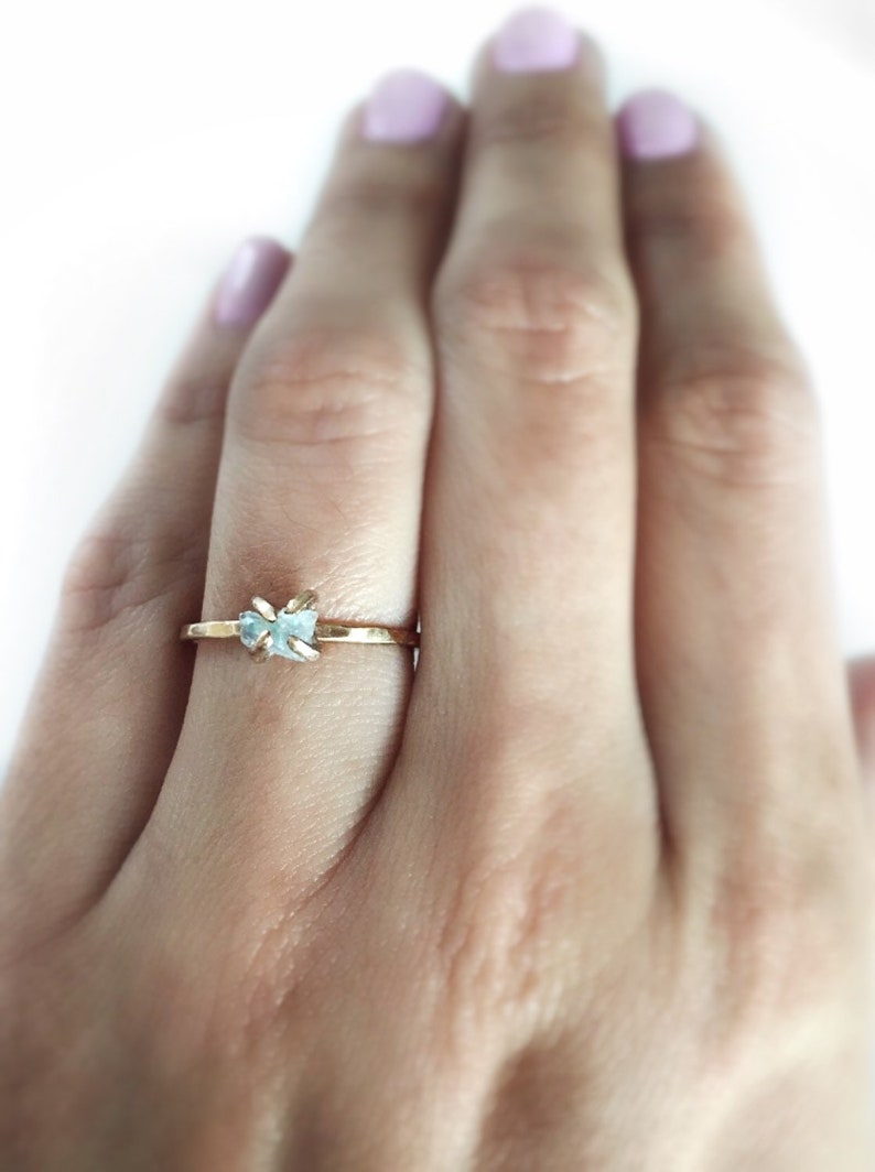 Raw Aquamarine Engagement Ring, Raw Aquamarine Ring, Promise Ring for Women, March Birthstone, Raw Gemstone Ring image 4