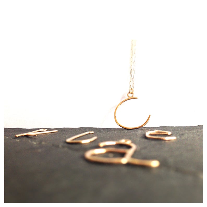 14K Solid Gold 14K Gold Initial Necklace Oversize Initial Necklace