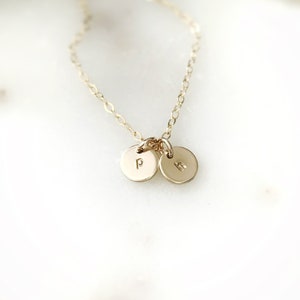Dainty Wrap Necklace with Tiny Initial Disk Pendant, Custom Initial Necklace Gold, Simple Initial Necklace in gold filled, sterling silver image 6