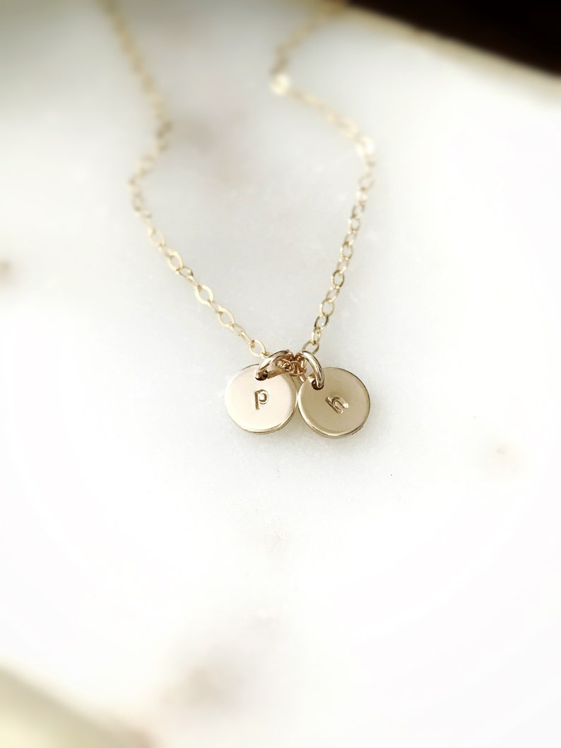 Dainty Wrap Necklace with Tiny Initial Disk Pendant, Custom Initial Necklace Gold, Simple Initial Necklace in gold filled, sterling silver image 6