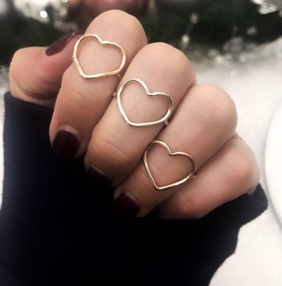 14K solid Gold Herz Ring Rosegold Herz Ring 14K zierliche Ring Freundschaftsring Offenes Herz Ring Stapelring WeiBgold Etsy
