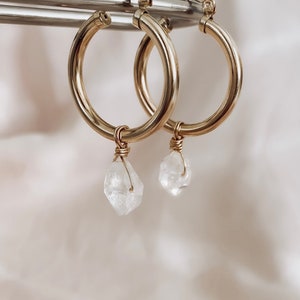 Herkimer Diamond Hoop Earrings, 14K Gold Diamond Hoop Earrings, Herkimer Hoop Earrings, Huggies Hoops, Gold Filled Hoops, Sterling Silver