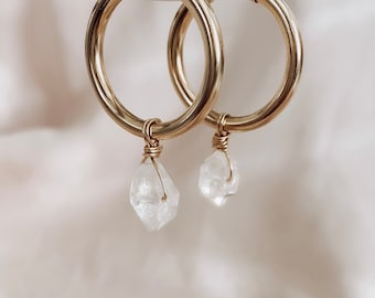 Herkimer Diamond Hoop Earrings, 14K Gold Diamond Hoop Earrings, Herkimer Hoop Earrings, Huggies Hoops, Gold Filled Hoops, Sterling Silver