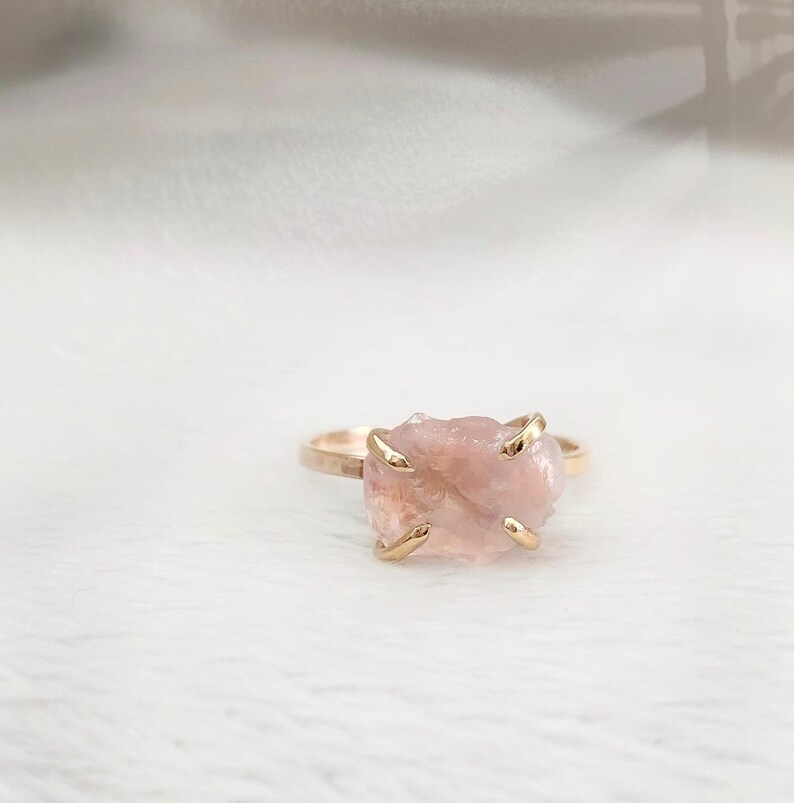 Rose Quartz Engagement Ring, Rose Quartz Statement Ring, Rose Quartz Silver Ring, Pink Rose Quartz Ring, Raw Rose Quartz Ring image 3