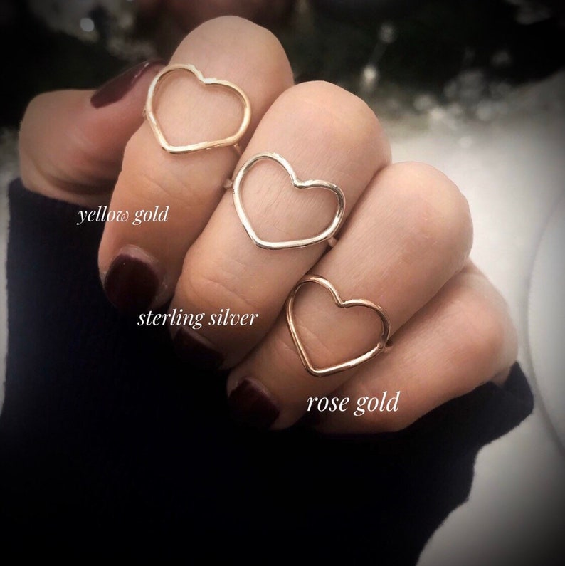 Open Heart Ring, 14K Gold Heart Ring, Rose Gold Heart Ring, Heart Shape Ring Simple Gold Heart Ring, Best Friend Ring image 3